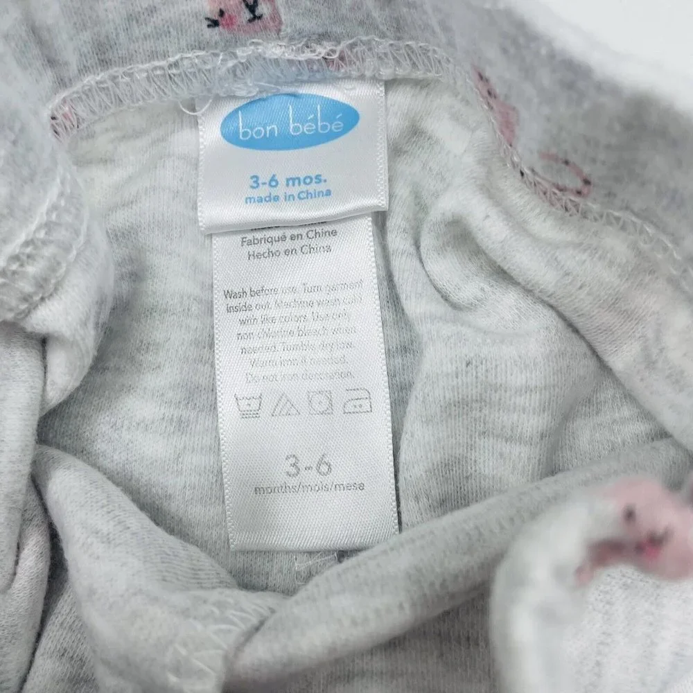 Bon Bebe Infant Baby Girls 3-6 Month Wildly Cute Cat Print 3 Piece Set Pink 1818